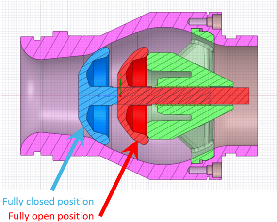 Sketch of the valve and poppet in fully-closed and fully-open positions